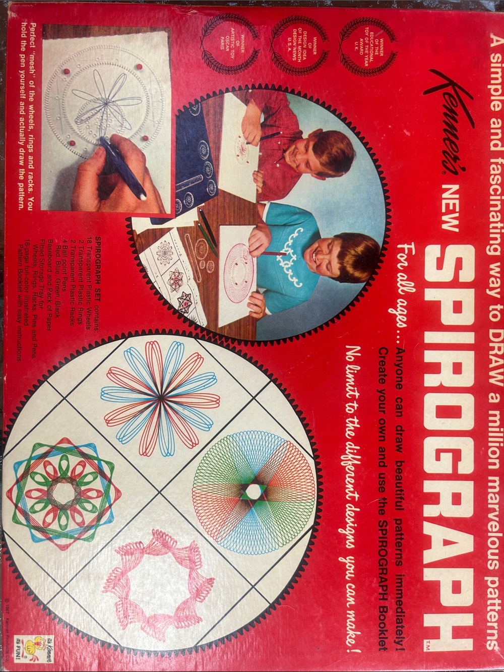 Spirograph Pattern Set in Red Storage Case with Clear Gears
